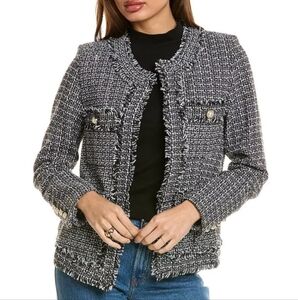 Nanette Lepore Women's Open Front Tweed Blazer Size 16 Black White